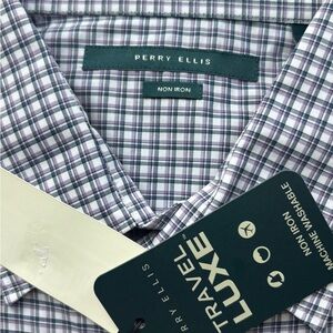 Perry Ellis Purple and White Casual Button Down Shirt